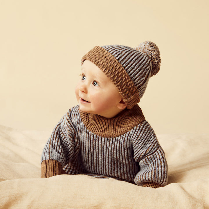 Wilson & Frenchy - Coco Blue Speckle Organic Knitted Ribbed Jumper