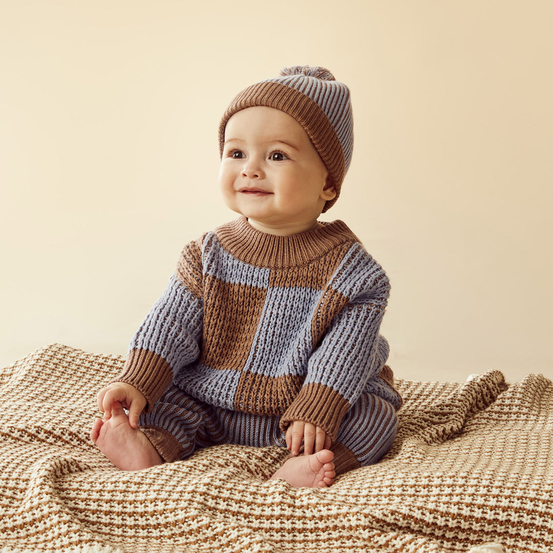Wilson & Frenchy - Coco Blue Speckle Organic Knitted Check Jumper