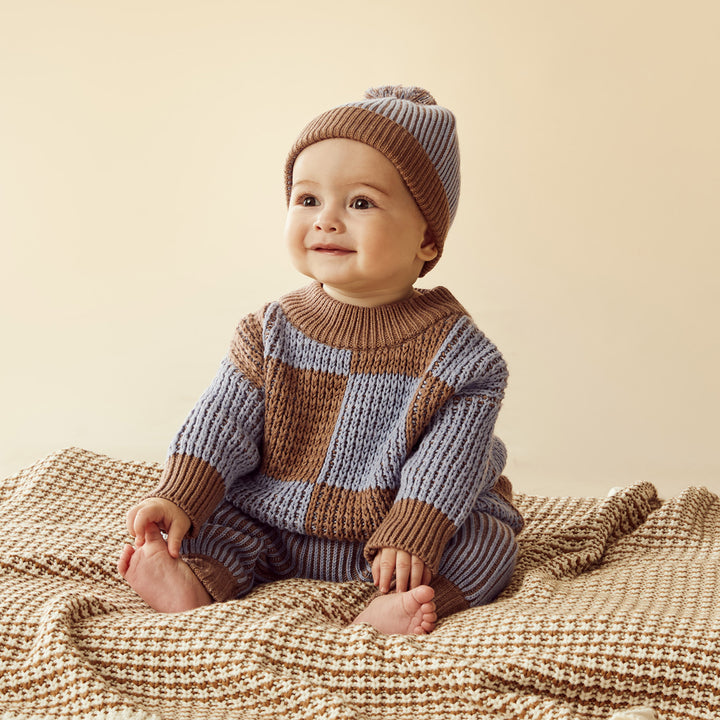 Wilson & Frenchy - Coco Blue Speckle Organic Knitted Check Jumper