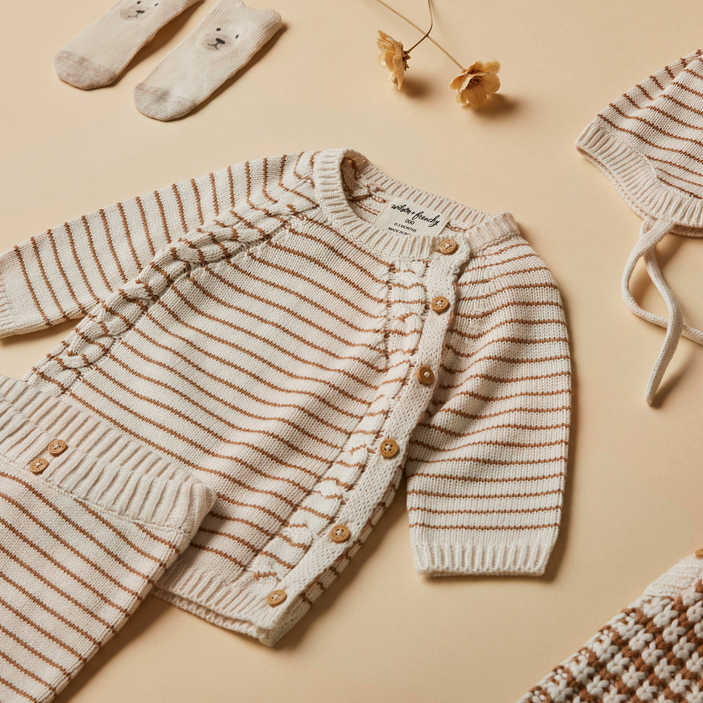 Wilson & Frenchy - Cinnamon Stripe Organic Knitted Kimono Cardigan