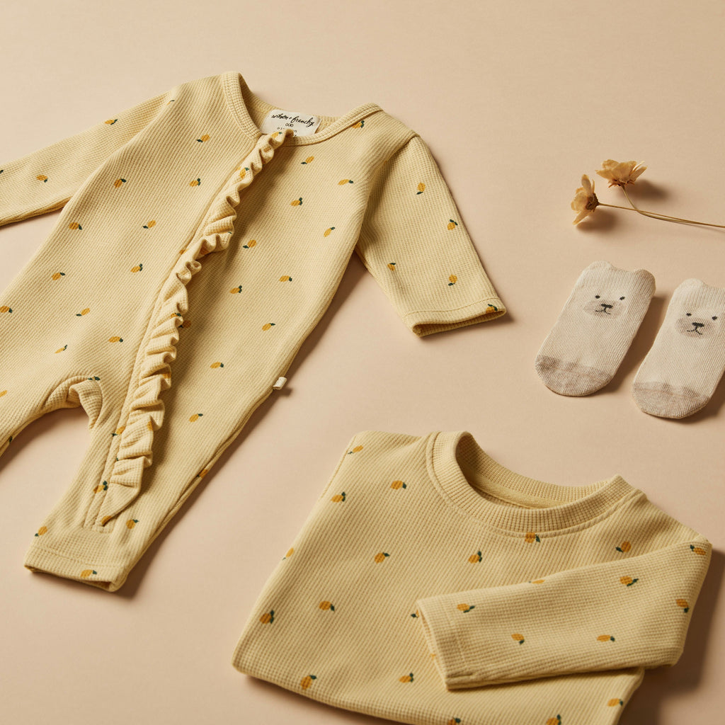 Wilson & Frenchy - Little Lemon Organic Waffle Ruffle Zipsuit