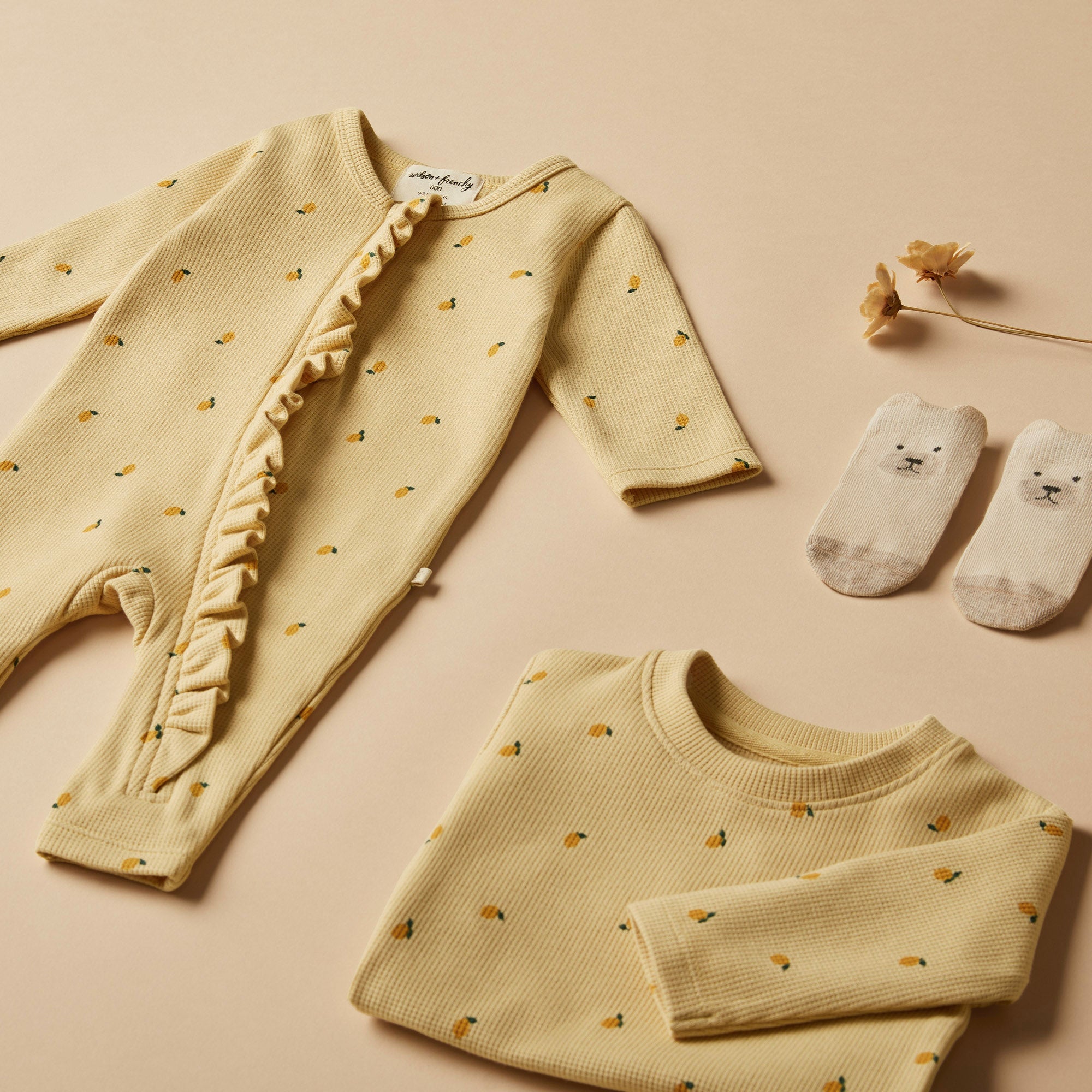 Wilson & Frenchy - Little Lemon Organic Waffle Ruffle Zipsuit