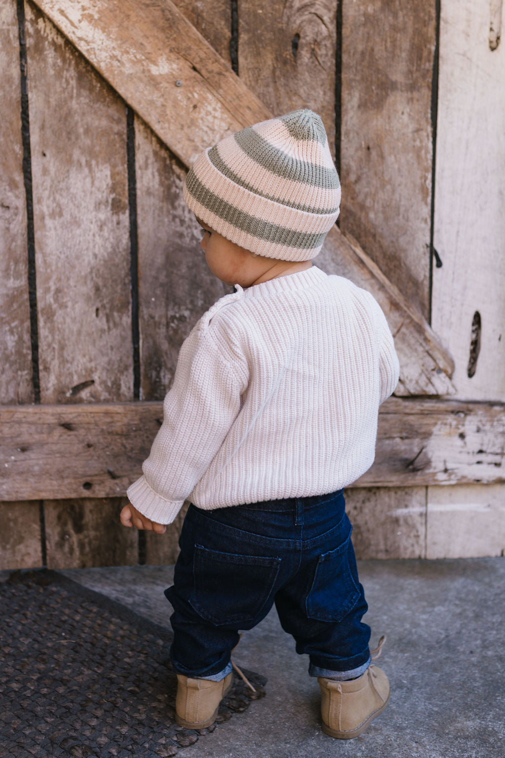 Tokyo Merino Beanie Sage Stripe