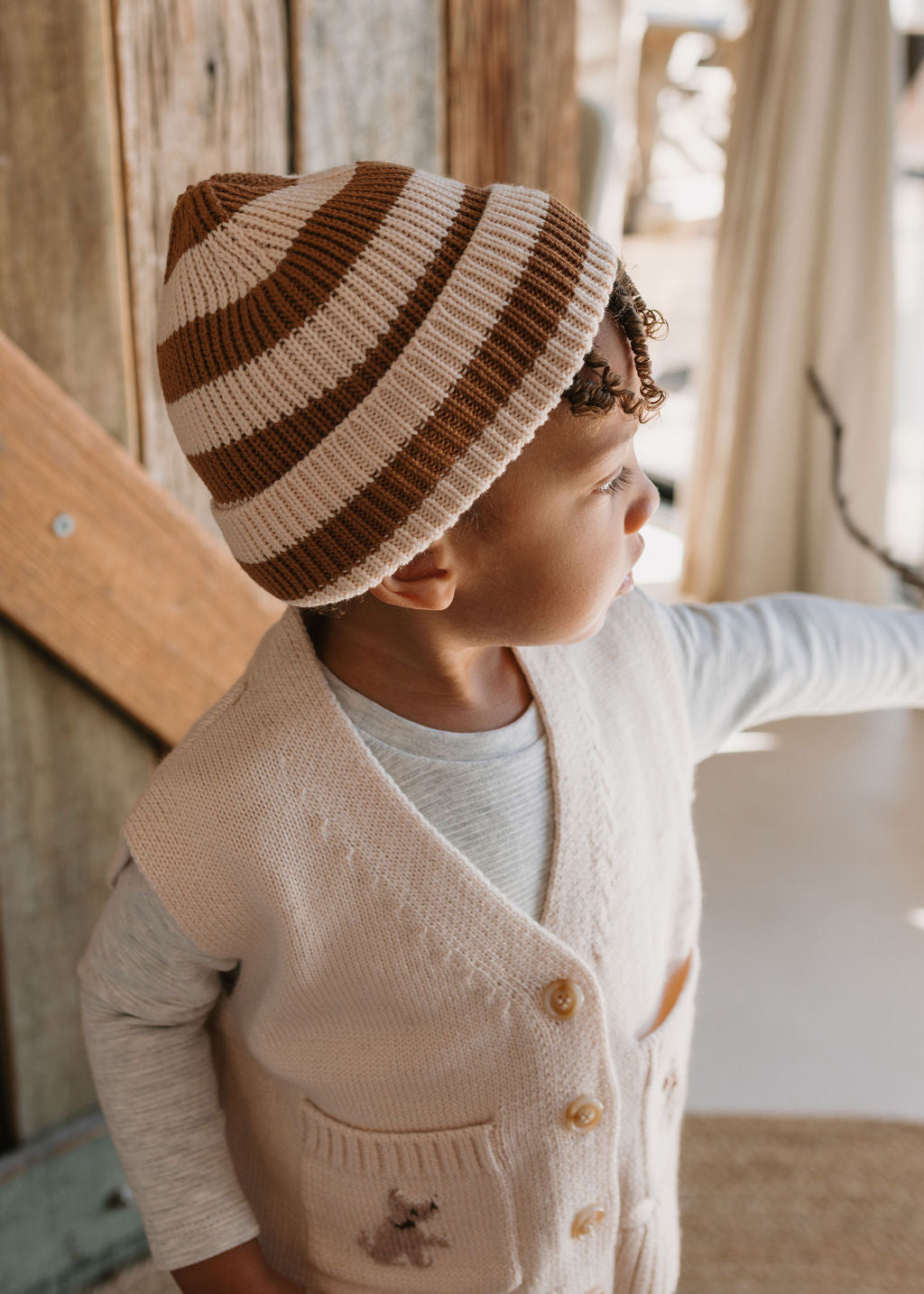 Tokyo Merino Beanie Caramel Stripe