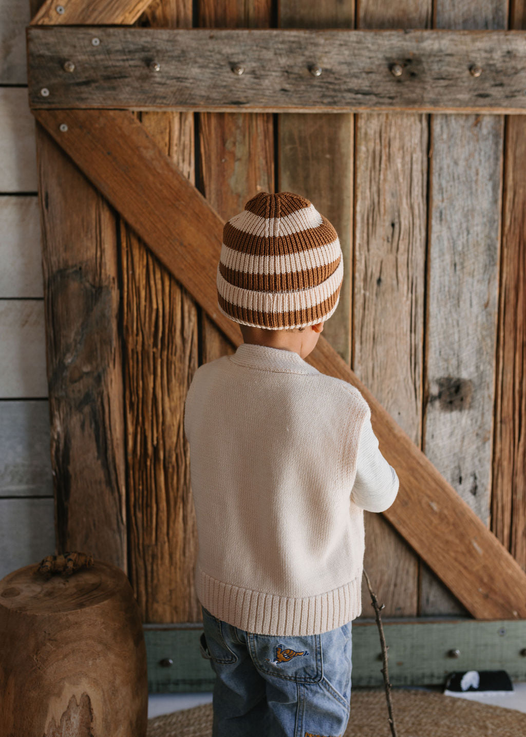 Tokyo Merino Beanie Caramel Stripe