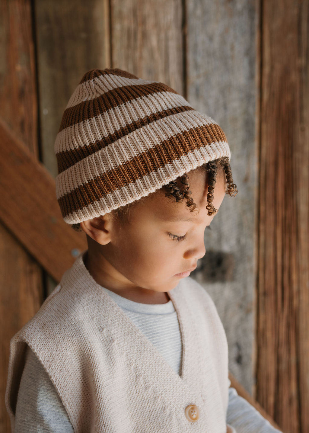 Tokyo Merino Beanie Caramel Stripe