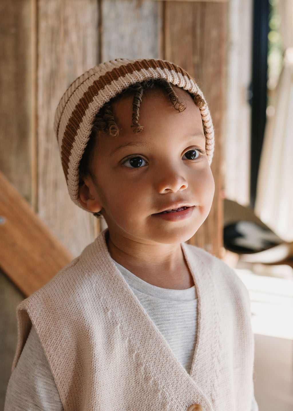 Tokyo Merino Beanie Caramel Stripe
