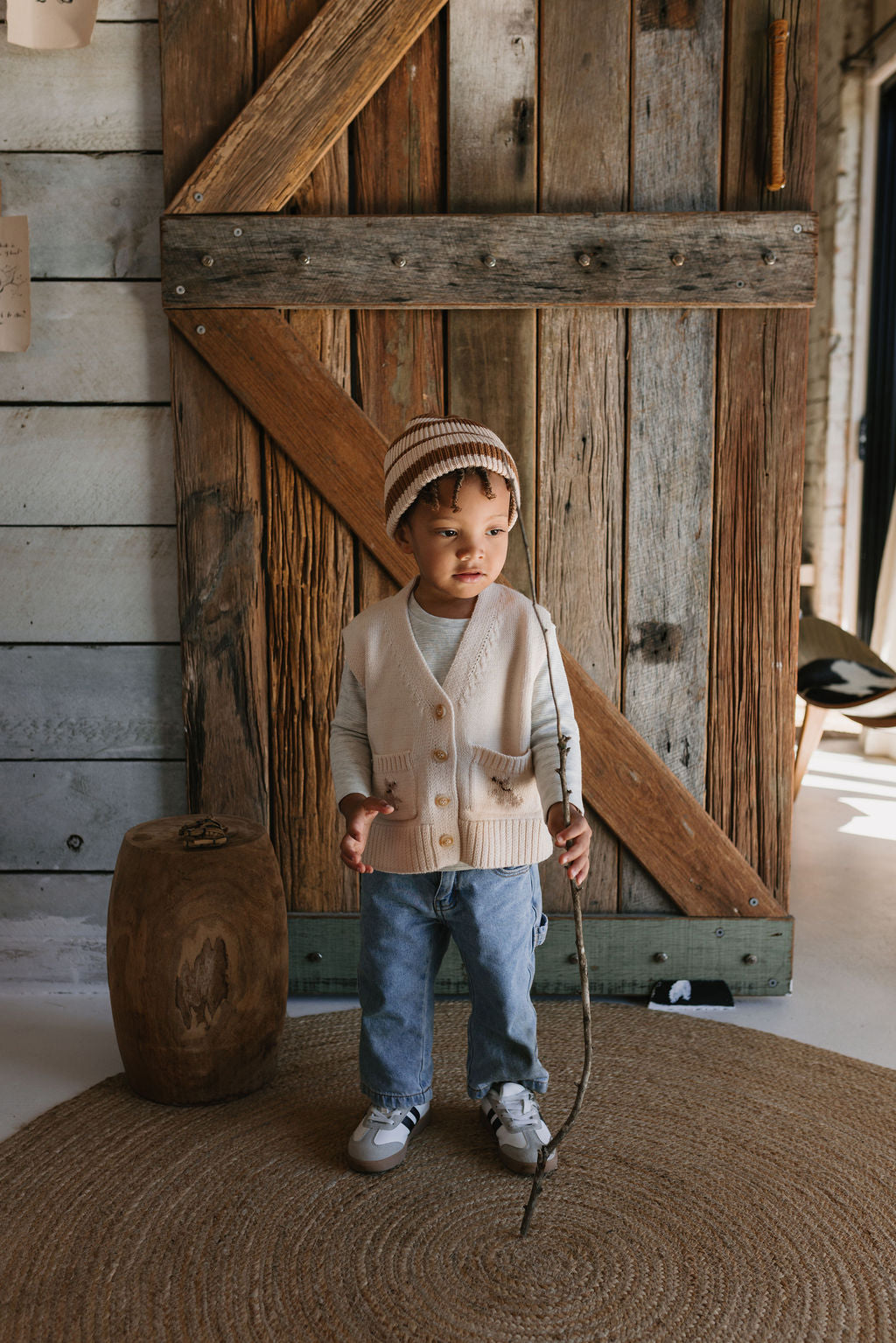 Tokyo Merino Beanie Caramel Stripe
