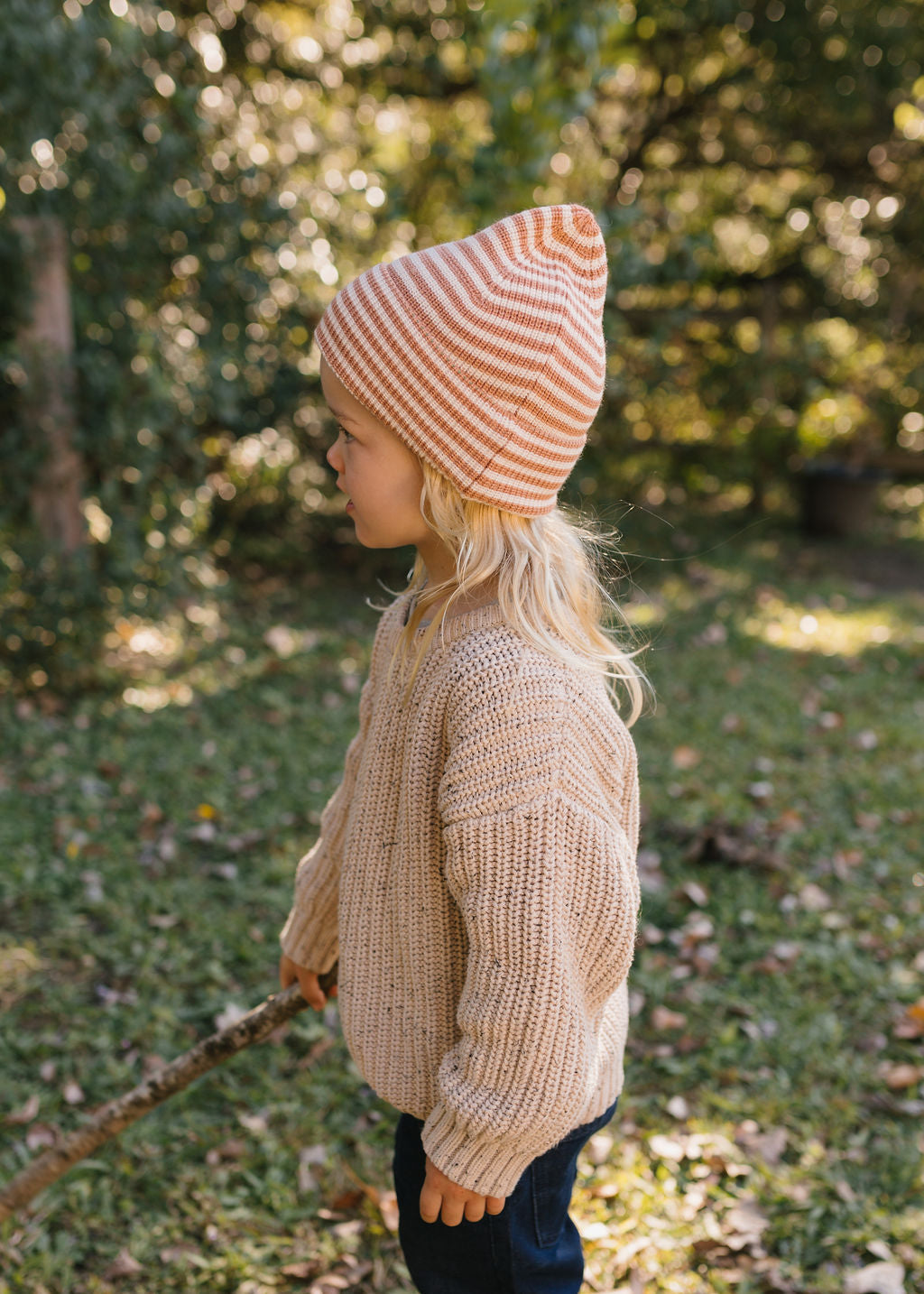 Berlin Merino Beanie Biscuit and Cream Stripe