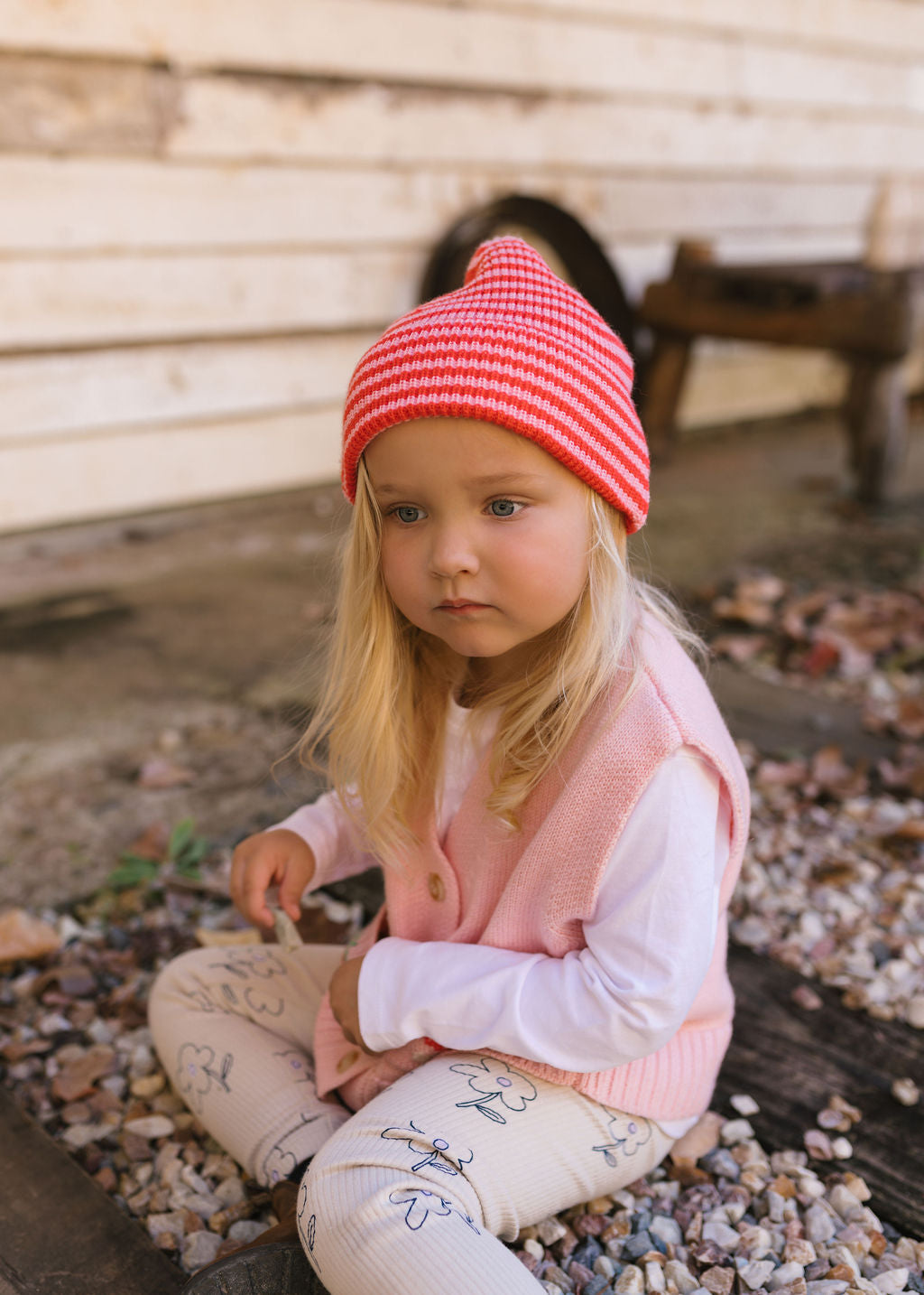 Berlin Merino Beanie Pink and Red Stripe