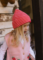 Berlin Merino Beanie Pink and Red Stripe