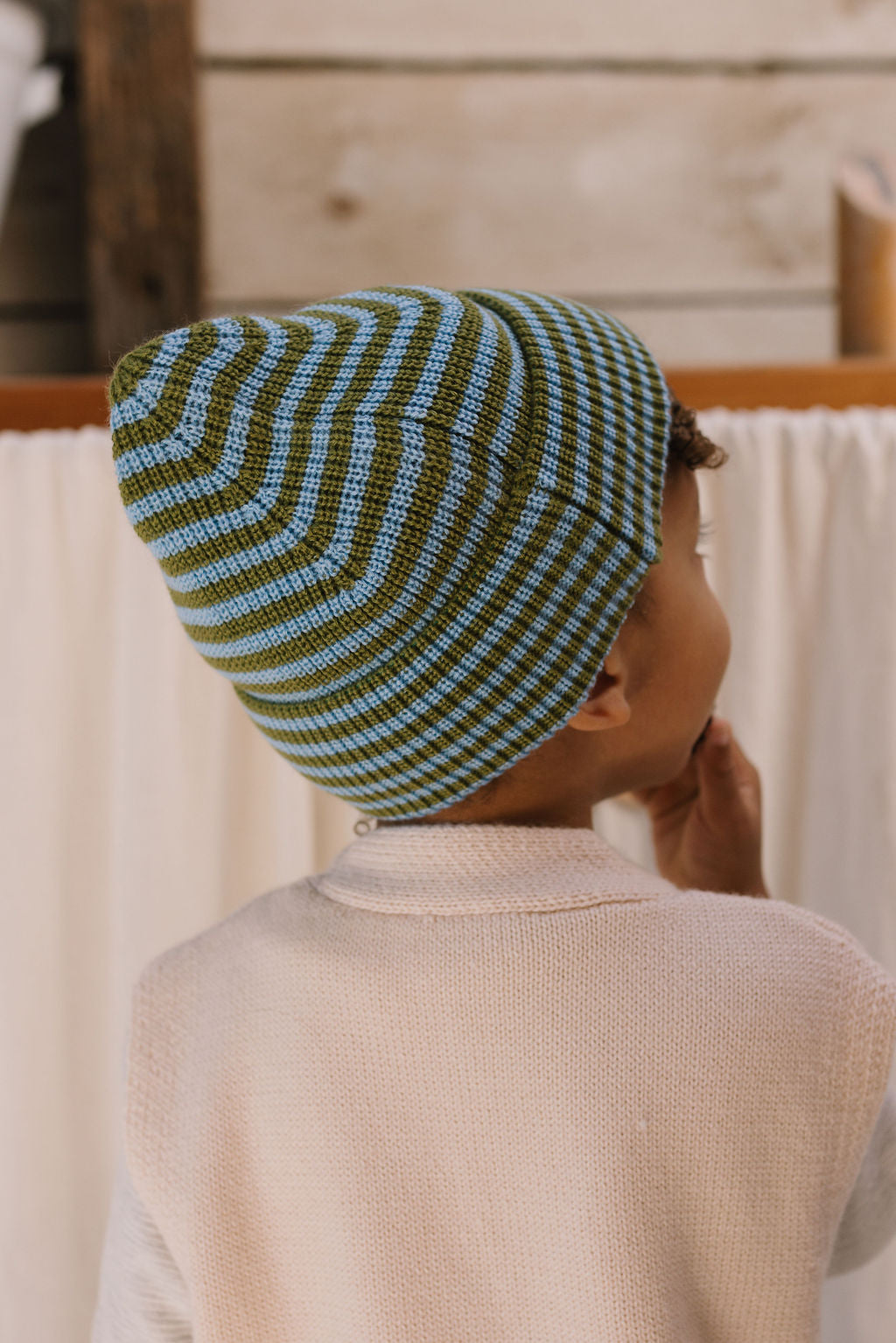 Berlin Merino Beanie Green and Blue Stripe