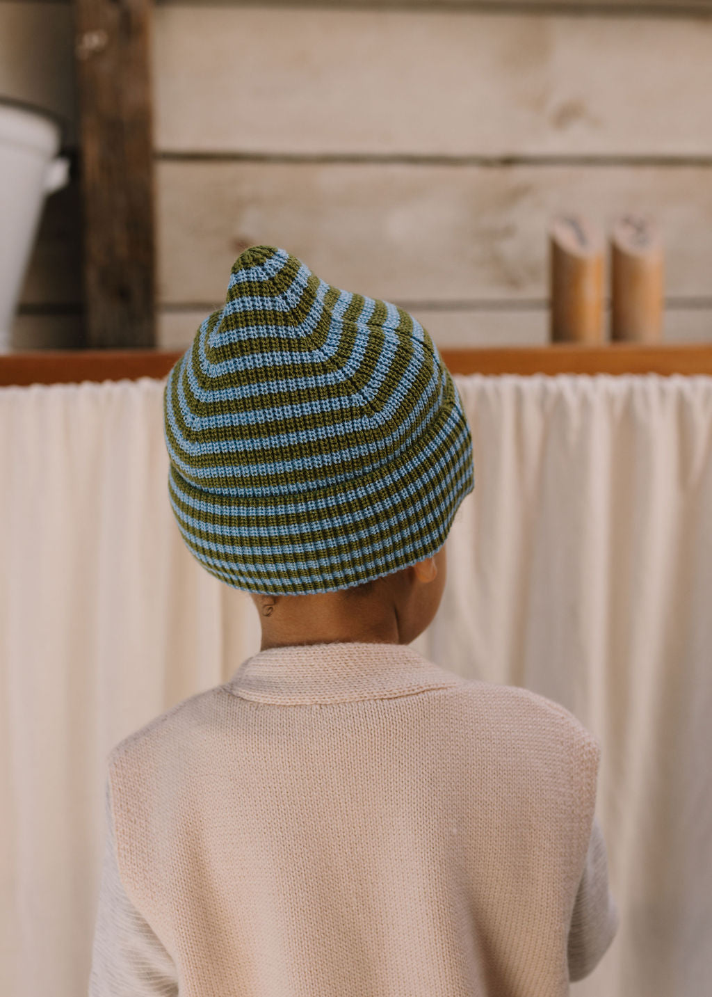 Berlin Merino Beanie Green and Blue Stripe