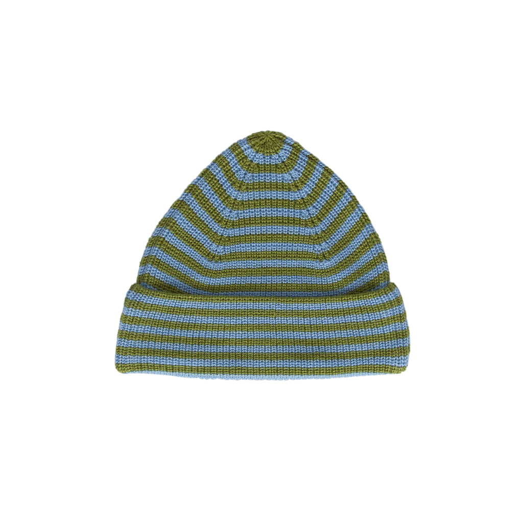 Berlin Merino Beanie Green and Blue Stripe