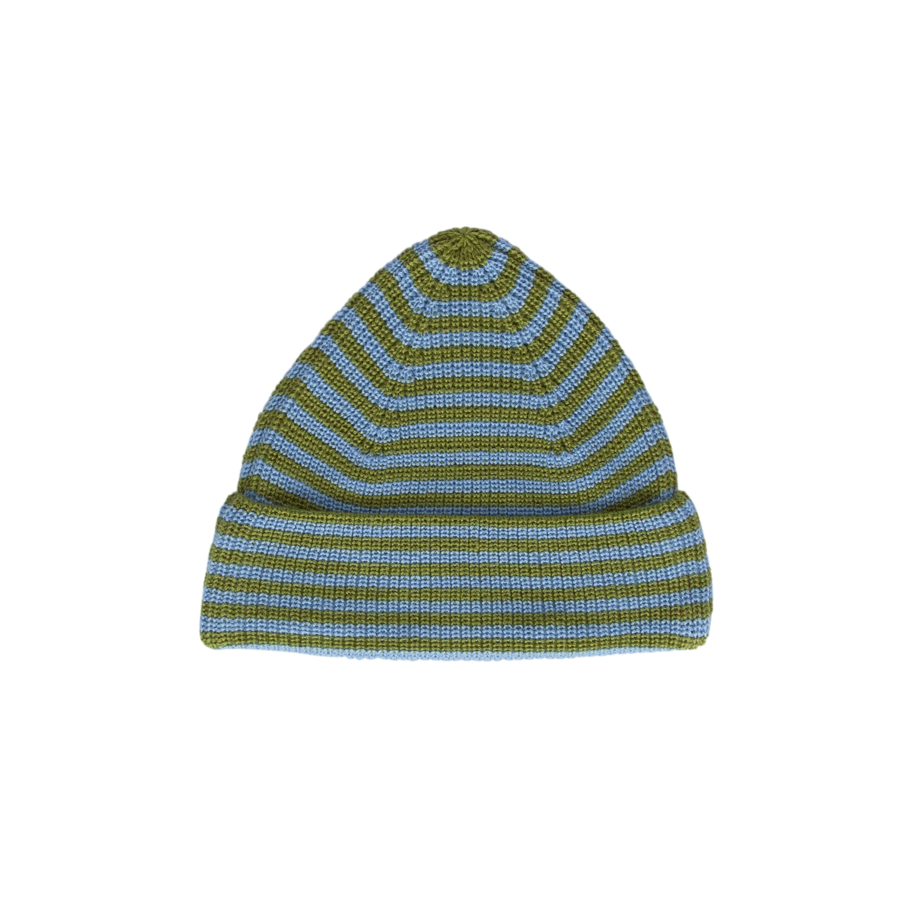 Berlin Merino Beanie Green and Blue Stripe