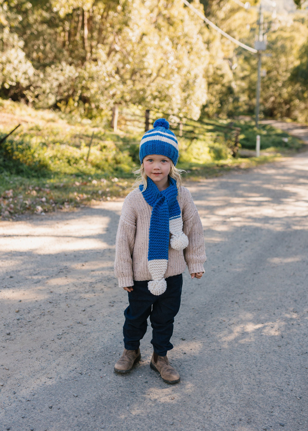 Retro Beanie Blue and Cream
