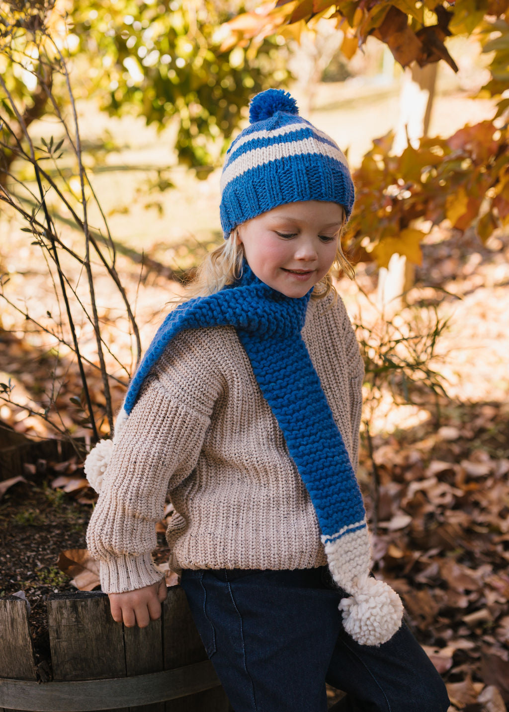 Retro Beanie Blue and Cream