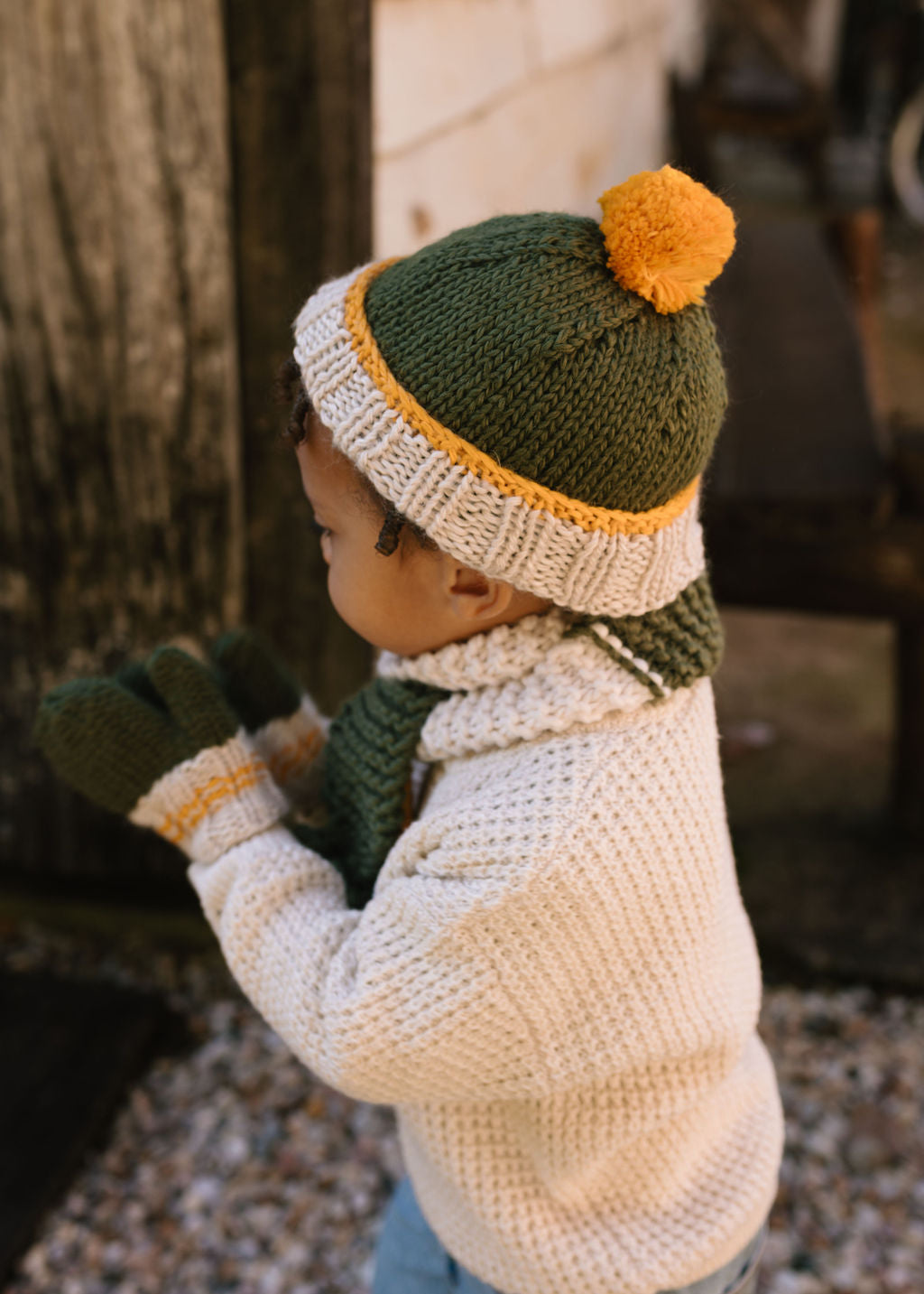 Teddy Beanie Khaki and Gold