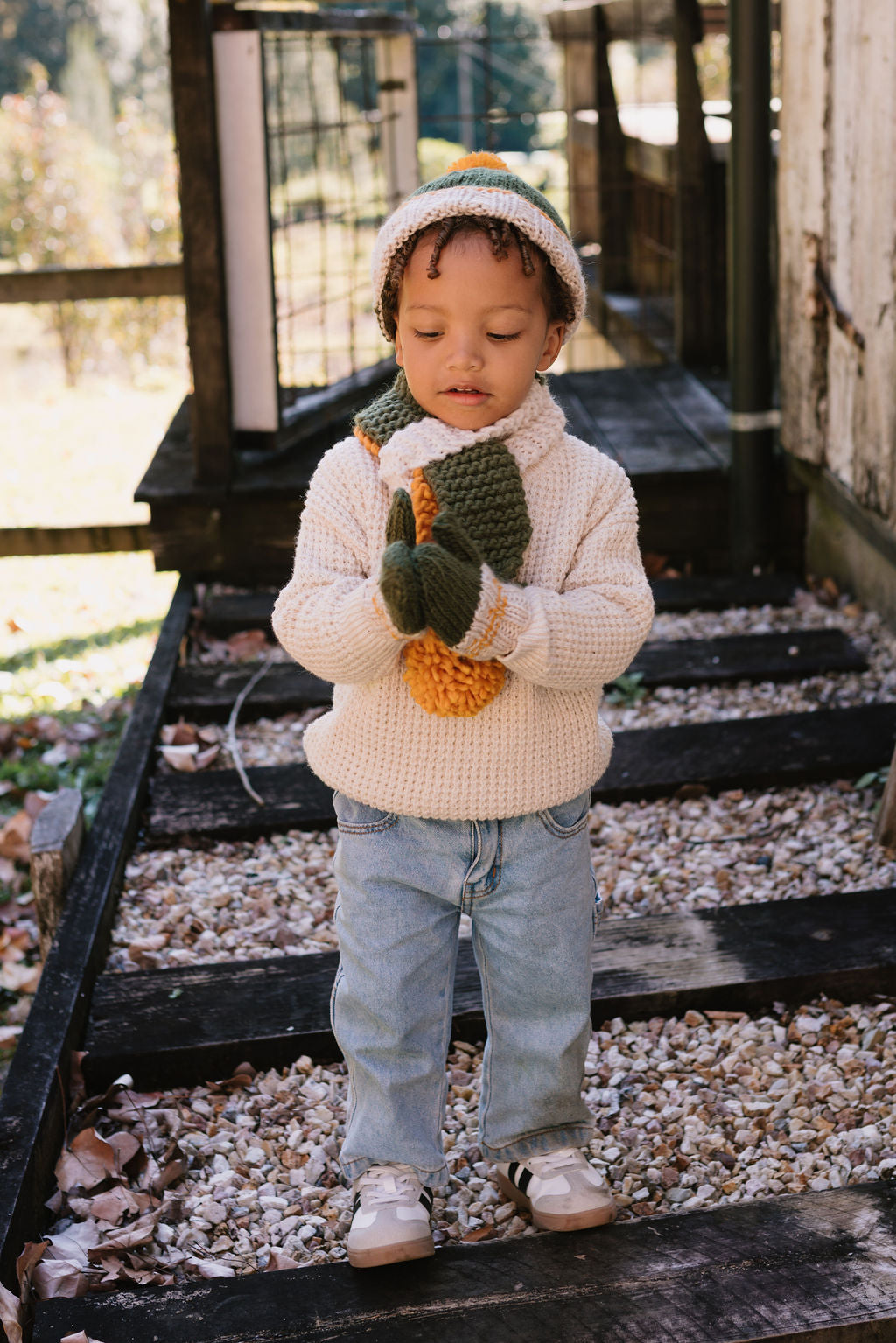 Teddy Beanie Khaki and Gold