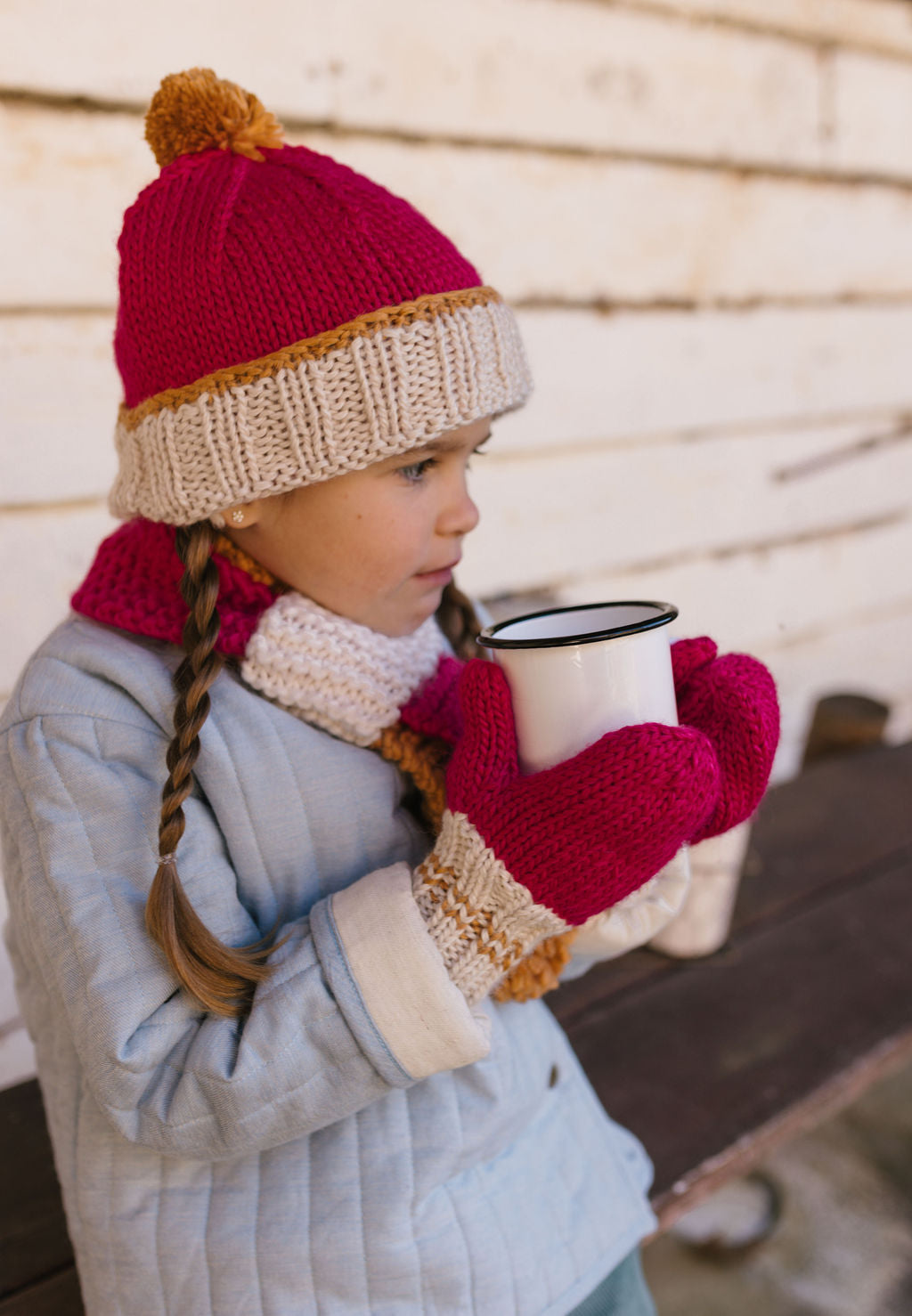 Teddy Mittens Fushcia and Caramel