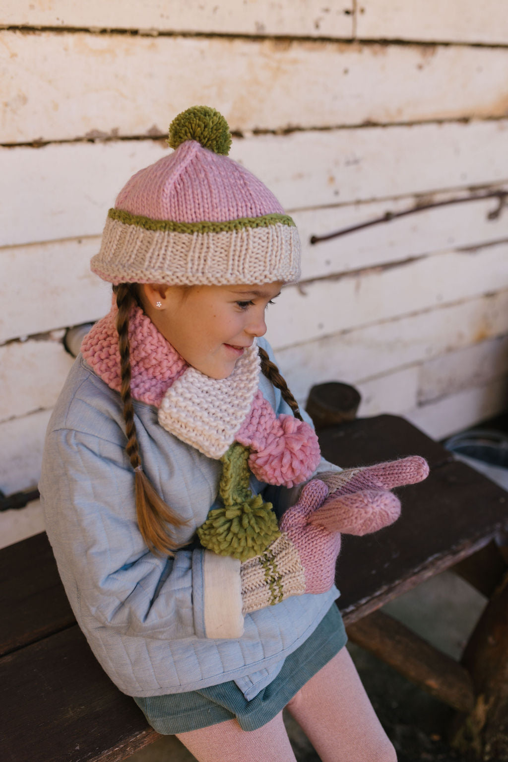 Teddy Mittens Pink and Green