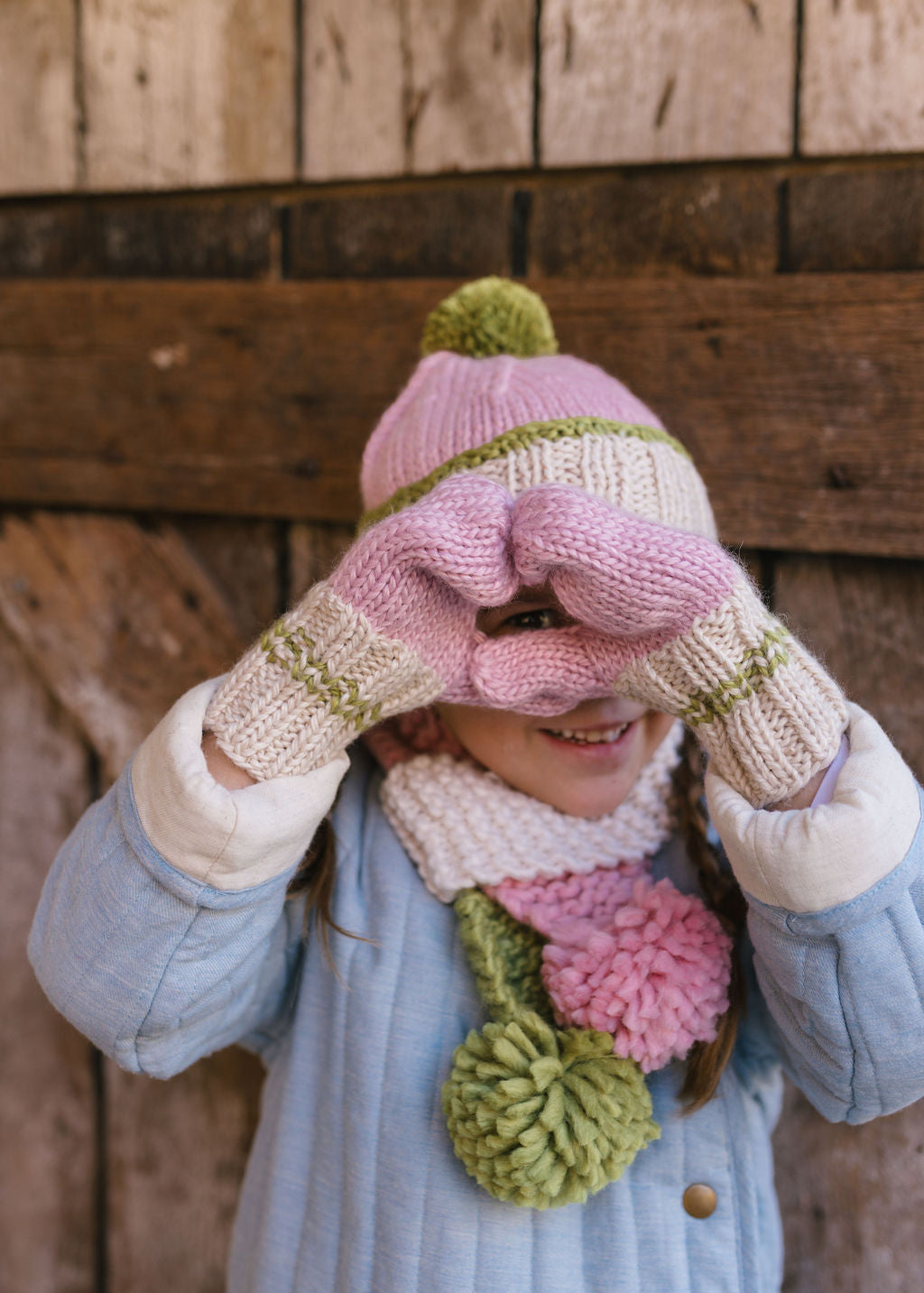 Teddy Mittens Pink and Green