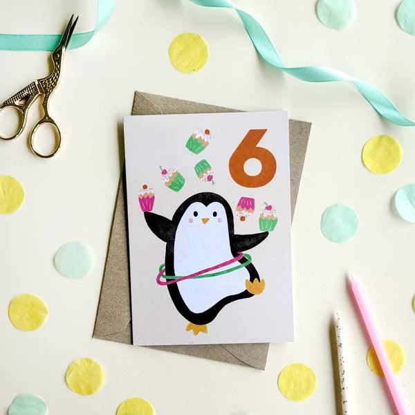 Penguin 6th Birthday Card