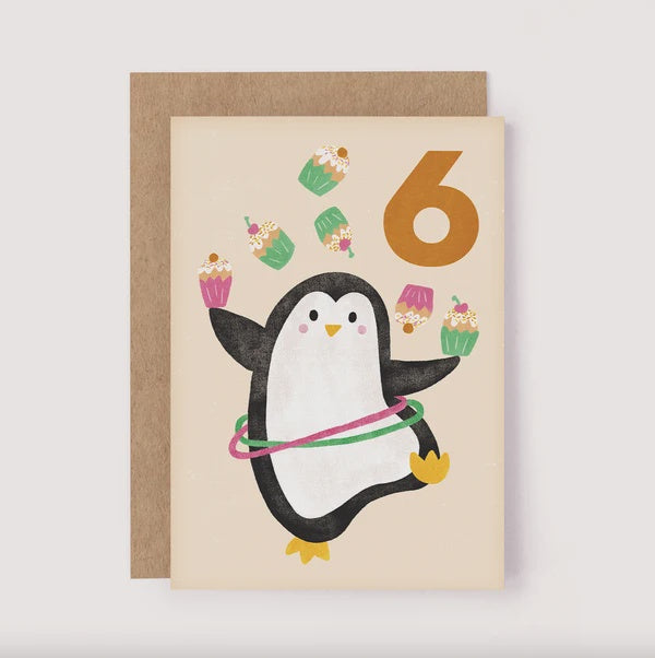 Penguin 6th Birthday Card