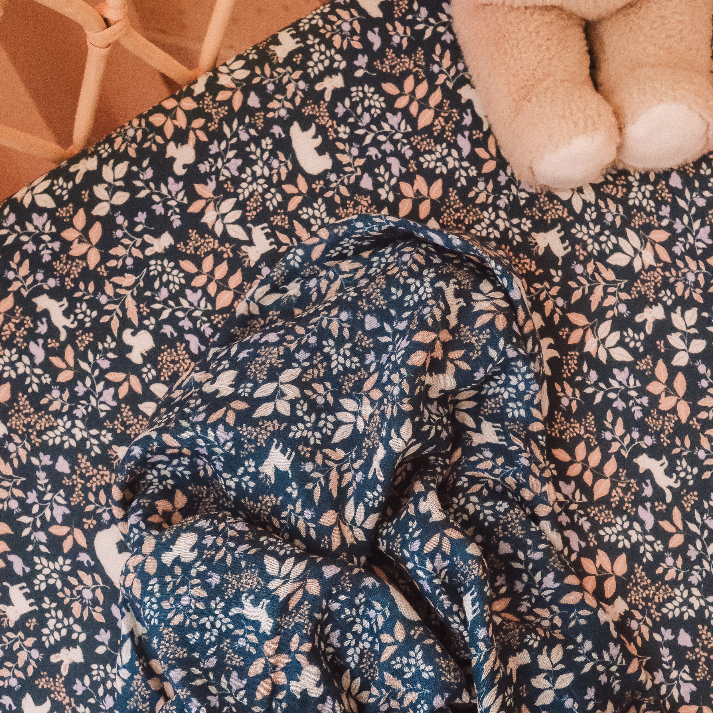 Fox & Fallow Organic Muslin Wrap - Forest Friends Midnight