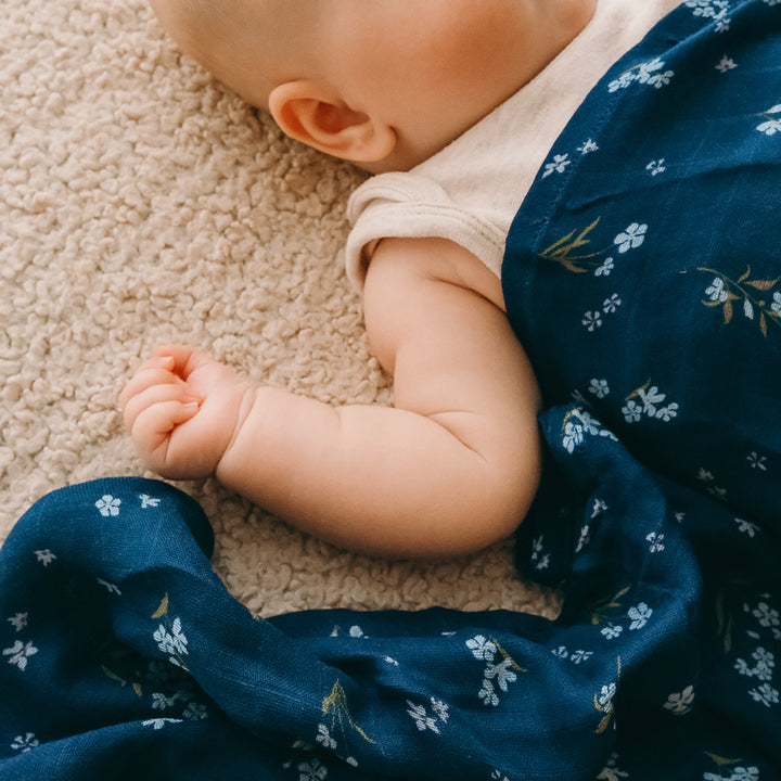 Fox & Fallow Organic Muslin Wrap - Forget-Me-Not Navy