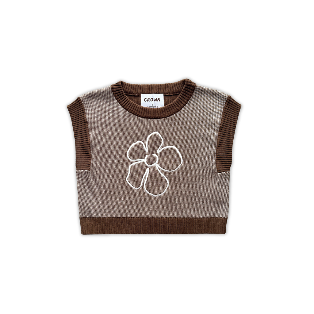 Organic Fields Embroidery Knit Vest - Espresso