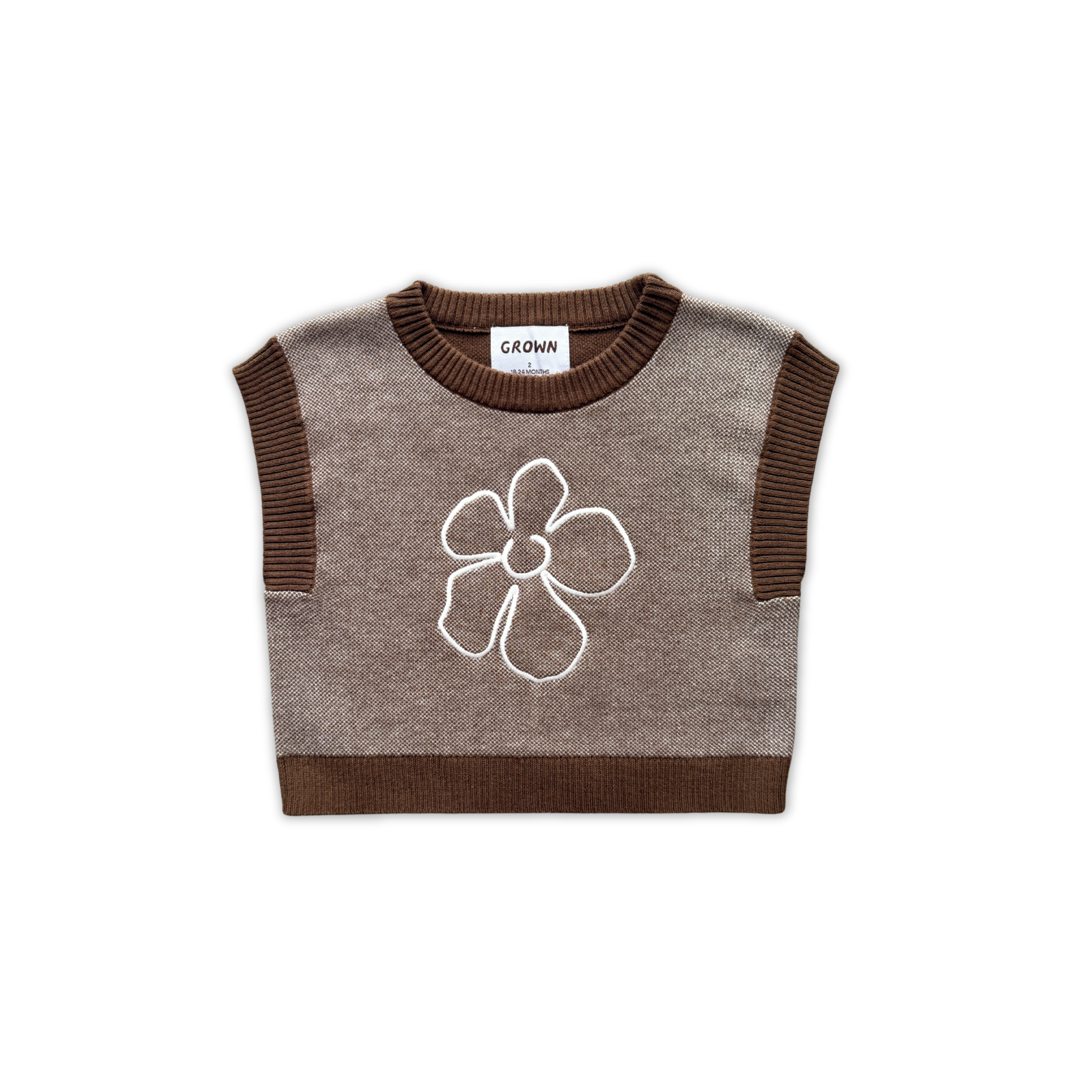 Organic Fields Embroidery Knit Vest - Espresso
