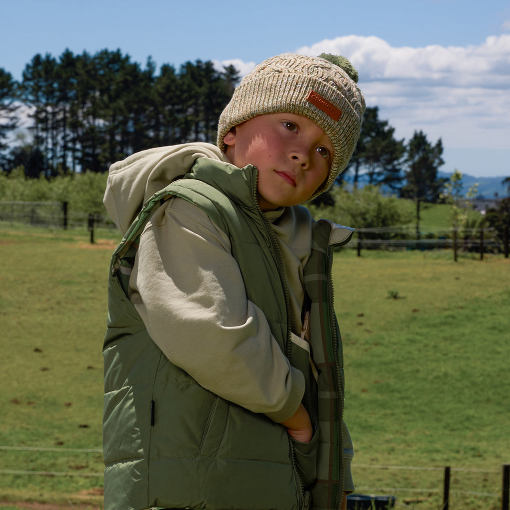Pom Pom Beanie Olive Speckle