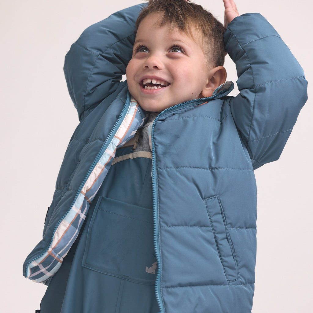 Reversible Eco-Puffer Blue Plaid