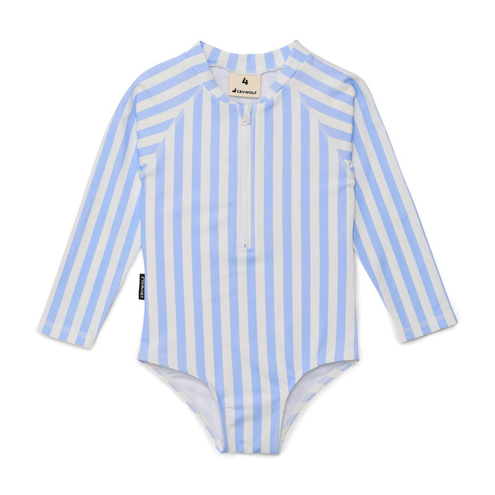 Crywolf Long Sleeve Swimsuit - Sky Blue Stripe