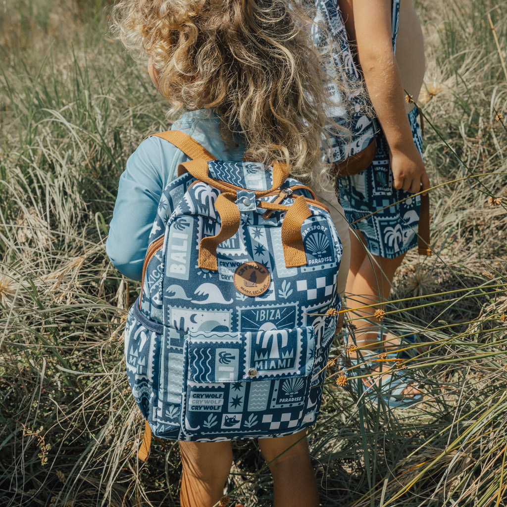 Mini Backpack - Blue Postcards