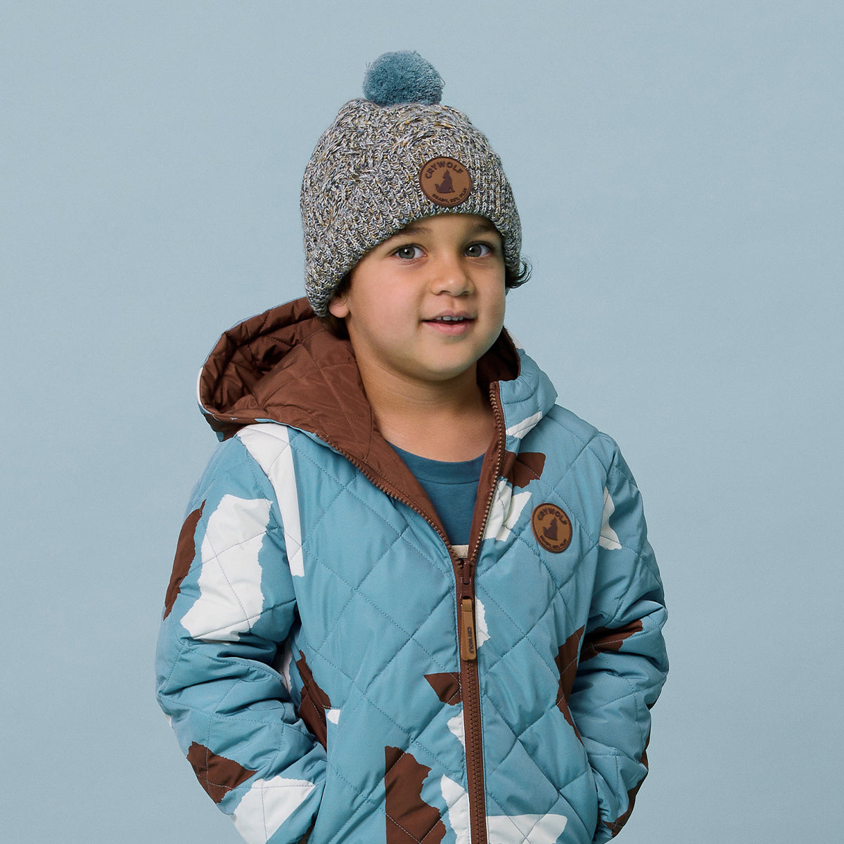 Pom Pom Beanie - Blue Speckle