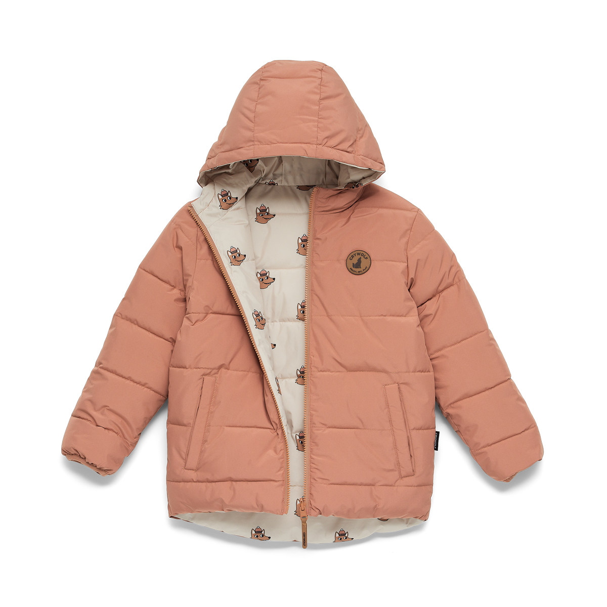 Crywolf Reversible Eco Puffer - Terracotta Wolf