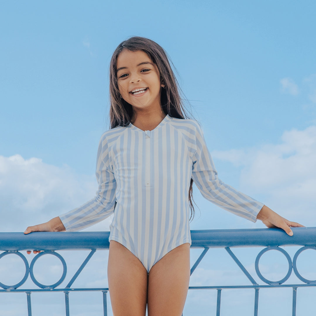 Crywolf Long Sleeve Swimsuit - Sky Blue Stripe