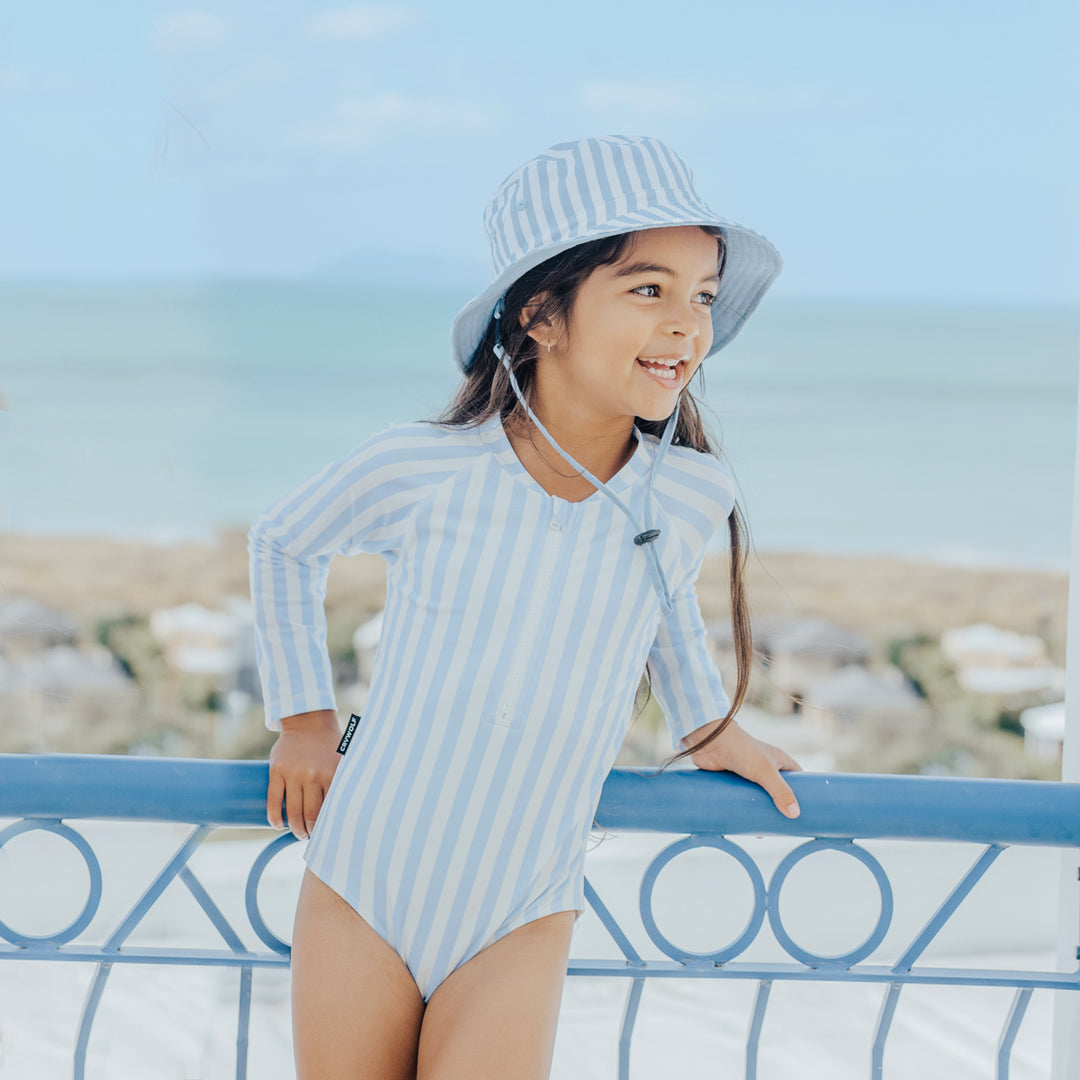 Crywolf Long Sleeve Swimsuit - Sky Blue Stripe