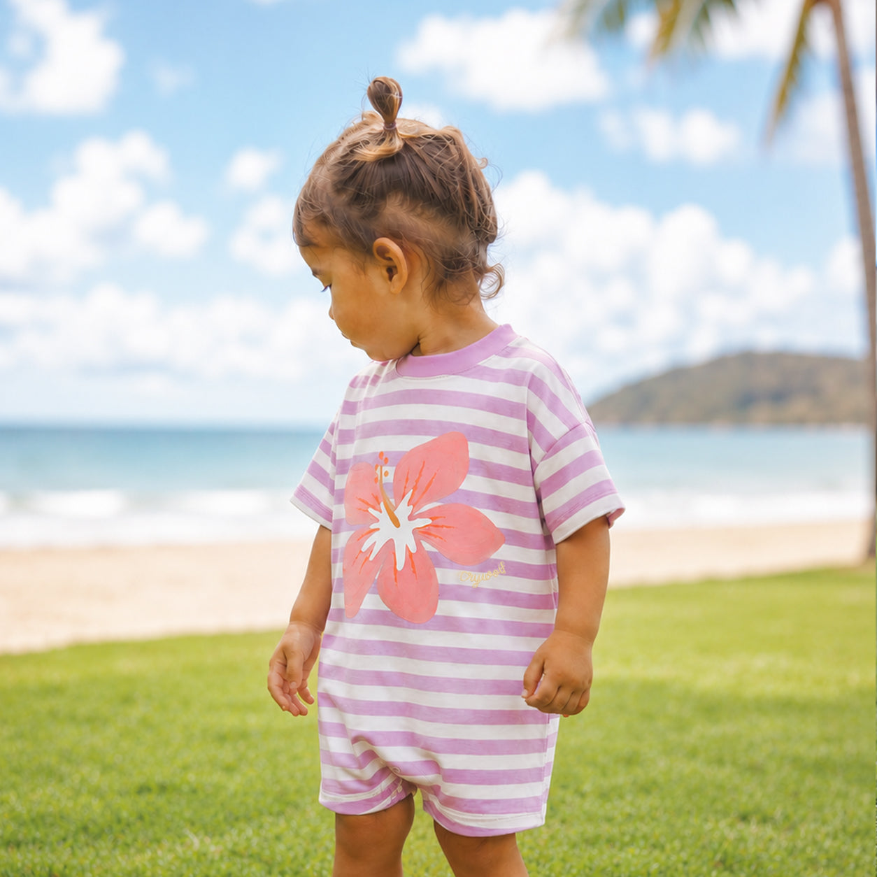 Sun Smart Romper Hibiscus Stripe