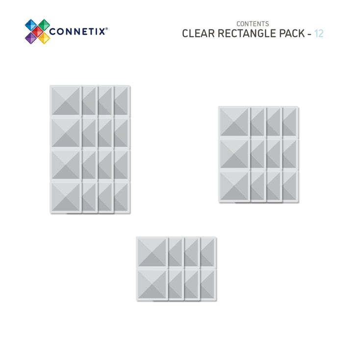 Connetix Tiles - 12 Piece Rectangle Set | Clear