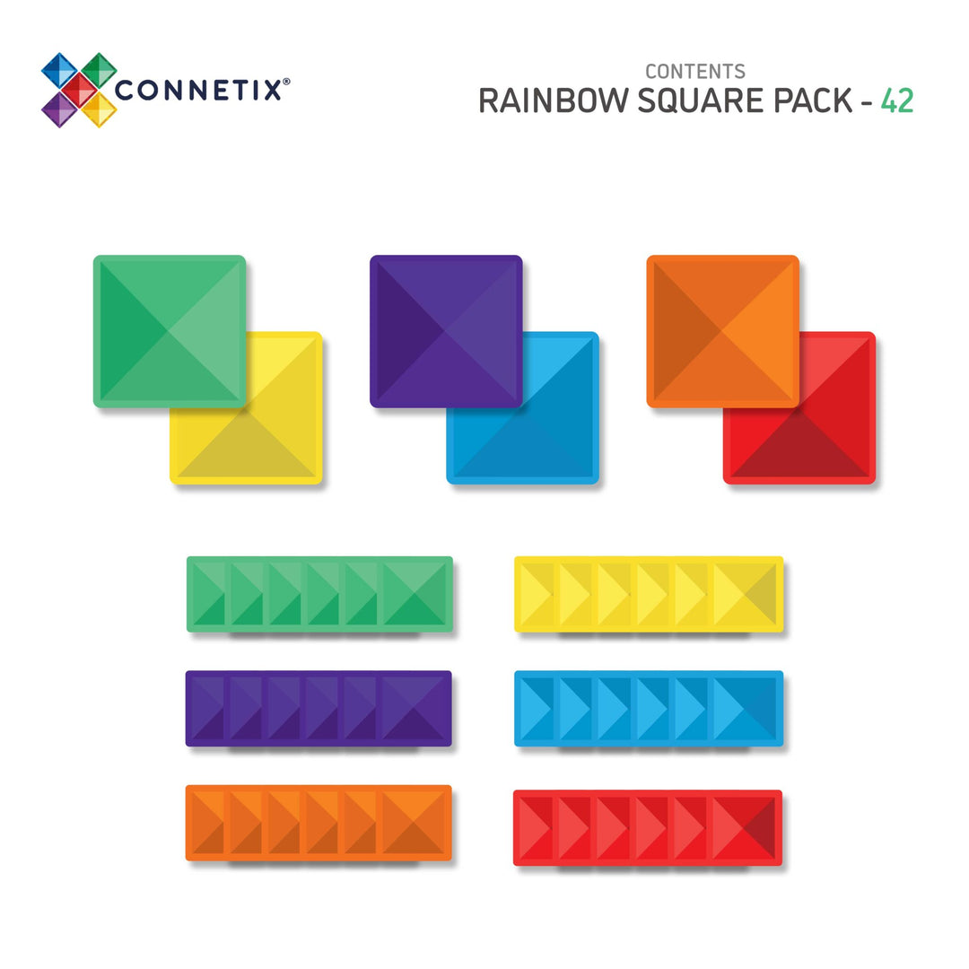 Connetix Tiles - 42 Piece Square Pack | Rainbow