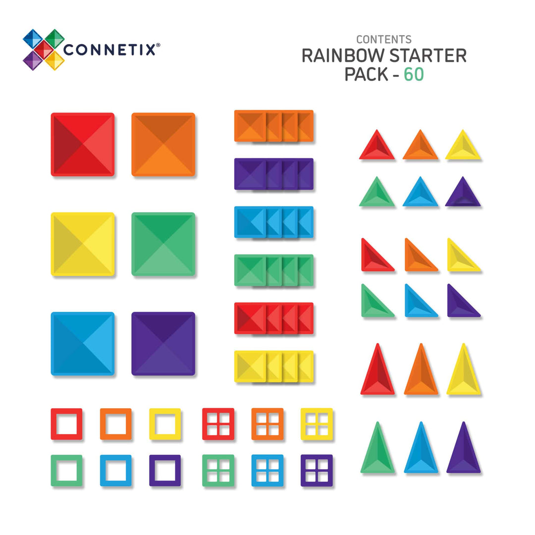 Connetix Tiles - 60 Piece Starter Pack | Rainbow