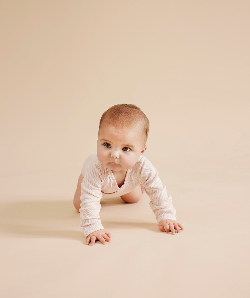 Organic Stripe Rib Kimono Bodysuit - Cantaloupe