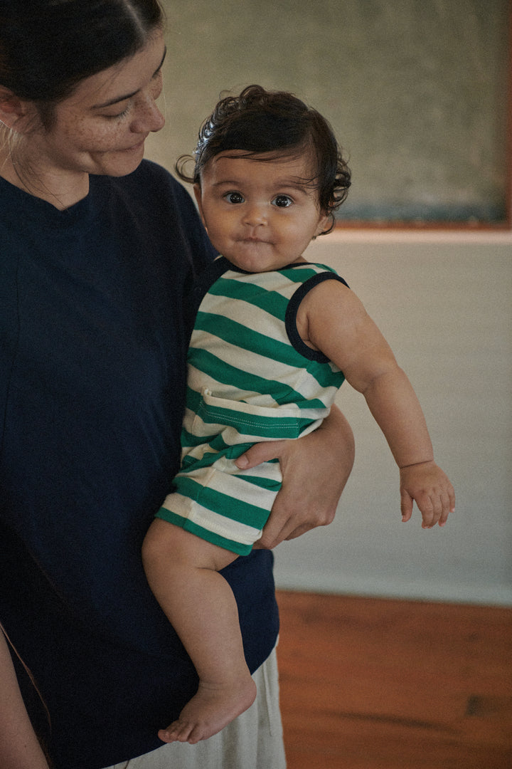 Nature Baby Camper Suit - Peppermint/Navy Stripe