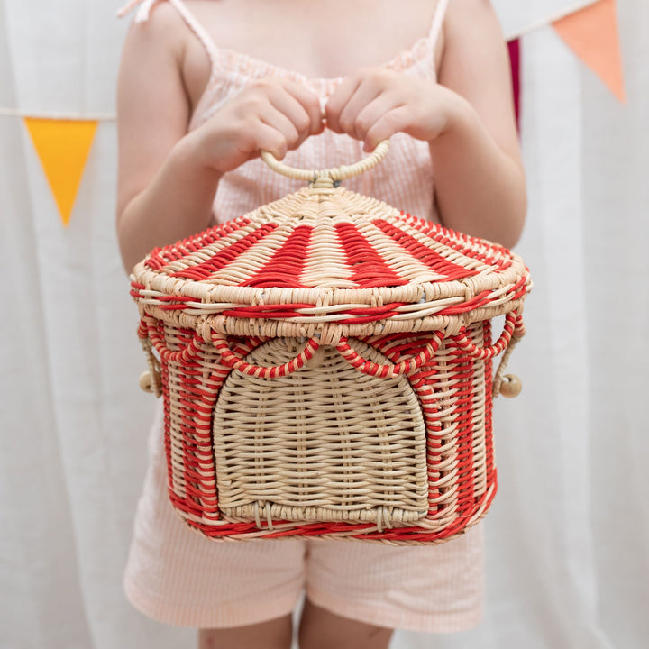 Olli Ella Circus Tent Basket - Red/Straw