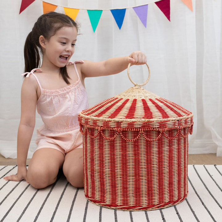 Olli Ella Circus Tent Toy Basket - Red/Straw