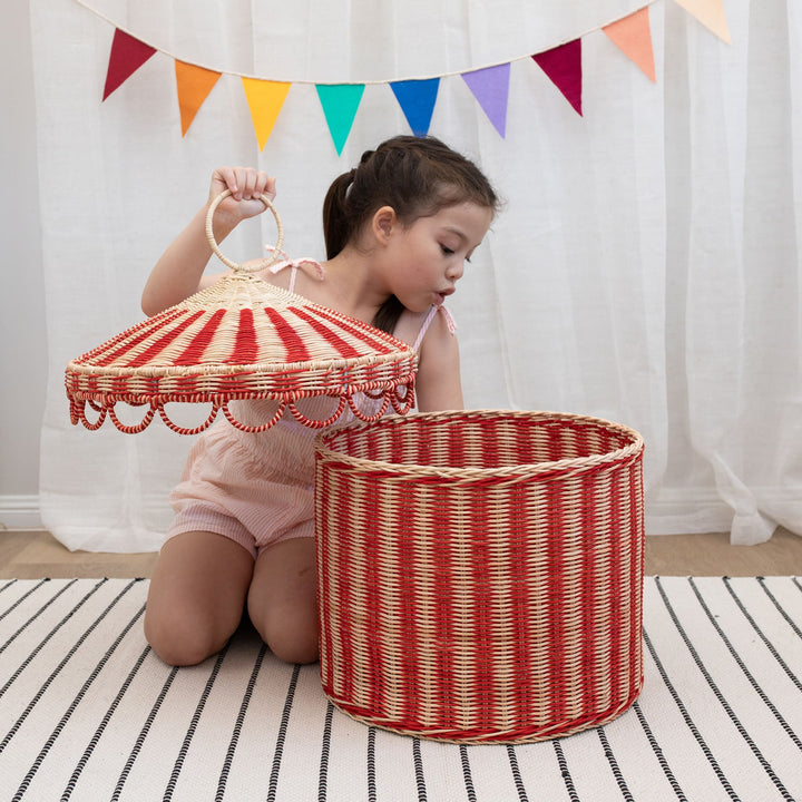 Olli Ella Circus Tent Toy Basket - Red/Straw