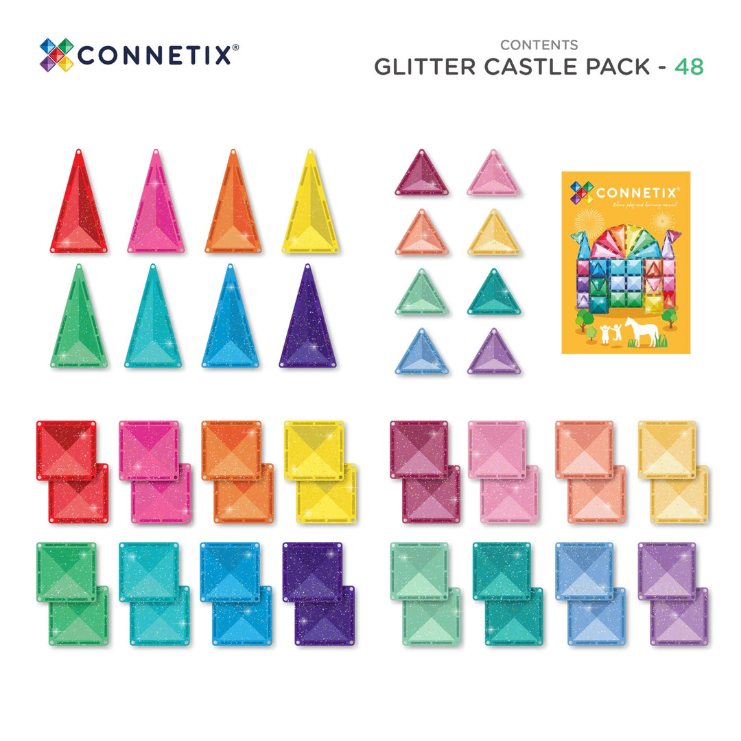 Connetix Tiles - 48 Piece Castle | Glitter Pack